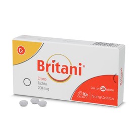 Britani Polinicotinato de cromo 2 mg. Caja con 30 tabletas.