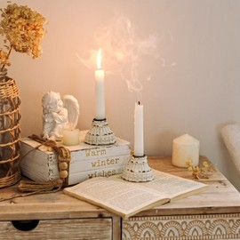 NIKKY HOME Taper Candle Holders Set of 2, Vintage Candle Stand Decorative Resin Candlestick for Wedding Party Mantle Fireplace Dining Room Table Centerpieces Decor