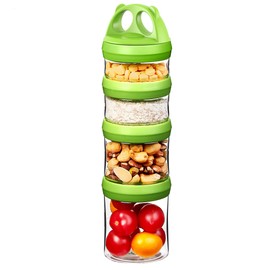 SELEWARE Portable Stackable Food Storage Containers for Snacks Formula Powder and Drinks Twist Lock System Airtight Leak-proof BPA and Phthalate Free 4 Piece Jars 31oz Green