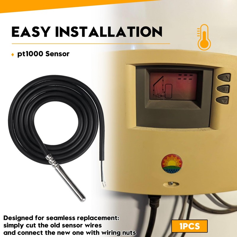 PT1000 Temperature Sensor Compatible with​ Solar Water Heater Controller, Replacement