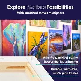 Crafts 4 All Stretched Canvas Boards for Painting - 12 Pack of 8x10 Blank Art Canvases, Framed Canvas for Painting with Acrylic & Oil Paint, Pencil, Pastels, Charcoal