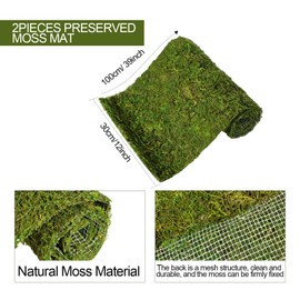 Jutom 2 Rolls Dried Moss Table Runner Sheet Moss Roll Preserved Moss Mat Artificial Green Moss Tabletop Decoration 12 x 40 Inch Dried Moss for Crafts Party Wedding Garden Decor