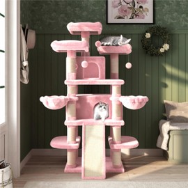 MUTICOR 68 Inches Multi-Level Large Cat Tree Tower with Cat Condo/Cozy Plush Cat Perches/Sisal Scratching Posts and Hammocks/Cat Activity Center Play House/Wide Base/Pink