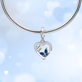 dazlily Love Butterfly Dangle Charm 925 Sterling Silver Charm for Bracelets Necklaces fit Valentine's Day Mother's Day Birthday Gift for Women Girl Pendant Beads, Blue