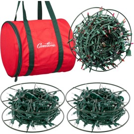 Christmas Light Storage Reel 3 Pack w Zippered Carrying Bag Case- 12" XL Heavy Duty Metal Construction for Xmas Holiday Tree Lights, Wind up Extension Cords, Garland- Holiday Decoration Organizer