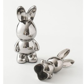 CEIERPH Silver Rabbit Statue Figurine, 7 Inch, Ceramic Home Decor Animal Sculpture Accent for Shelves, Statue Gifts for Birthday Christmas Valentine