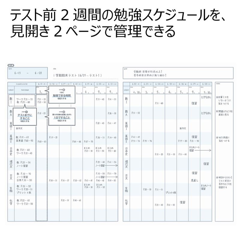 Kokuyo No-Y80LT-VX2SET Campus Notebook, Study Planner, 2 Weeks Ruled, Semi