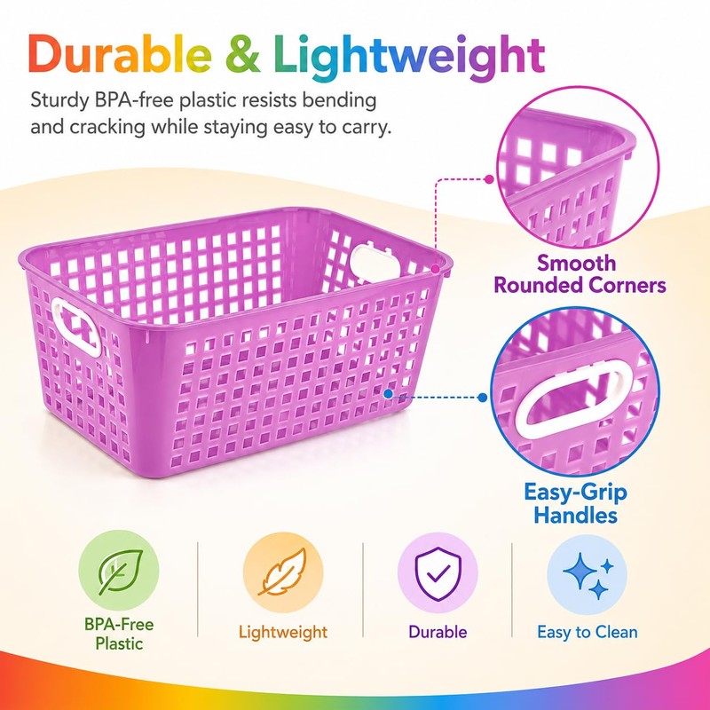 Bafeil 6 Pack Plastic Classroom Storage Baskets, Organizer Bins with
