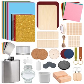 Csyidio 220 PCS Engraving Material Box, DIY Materials Apply to All Laser Engravers with Instructions, Laser Engraving Supplies Including Acrylic Sheet, Metal Materials, Wood Materials