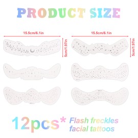lasuroa 12stk Glitzer Gesicht Sommersprossen Tattoo, Wasserfeste Temporäre Tattoos Glitzer Flecken Patches Holografische Makeup Patches Rave Festival Makeup Accessoires für Frauen (Silber)