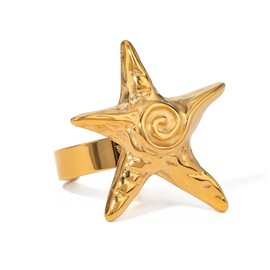 IQIC Starfish Ring for Women Gold Vintage Beach Statement Ring Unique Adjustable Spiral Ocean Seashell Rings Open Wrap Finger Rings Chic Holiday Summer Party Beachy Jewelry (starfish)