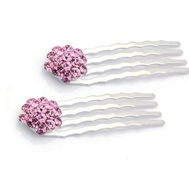 Small Decorative Hair Comb Mini Cluster Rhinestone Crystal Bridal Hair Comb, Set of Two, Pink