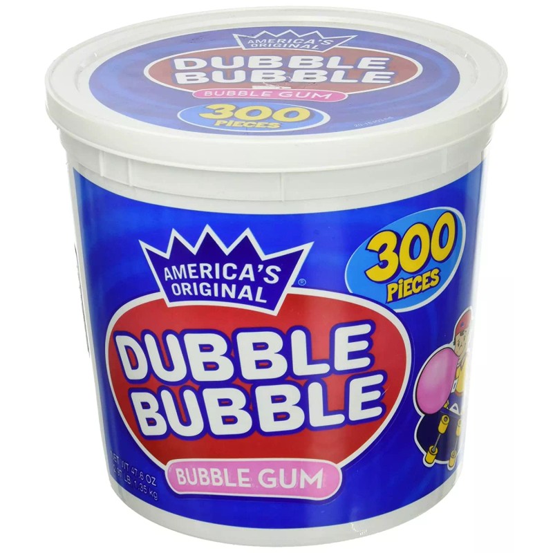 Dubble Bubble Gum 47.6 Ounce Value Tub 300 Individually Wrapped
