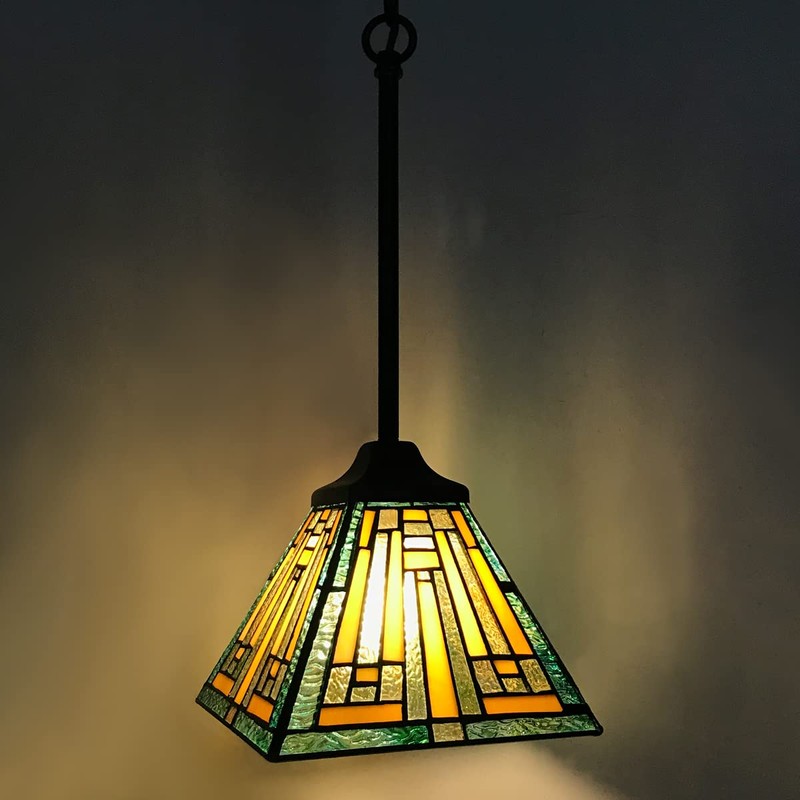 COTOSS Tiffany Pendant Lights Fixtures Mission Style 1 Light Green