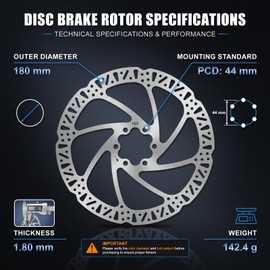 ELVANO 180mm Bike Disc Brake Rotor with 6 Bolts, Wear-Resistant Stainless Steel, Reliable Braking Power, Compatible with E-Bike, Road Bike, MTB, BMX (1PC)