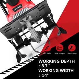IRONMAX 10 Amp Electric Tiller, Corded Rototiller Tool w/Foldable Handle & 4 Tines, 14-Inch Tilling Width, Lightweight Garden Cultivator for Lawn Digging Soil (10.0 Amp, 4 Tines)