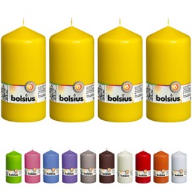 BOLSIUS 4 Yellow Pillar Candles - 3x6 Inches - Individually Wrapped - Premium European Quality - 65+ Burn Hours - Dripless & Smokeless Smooth Flame - Unscented Dinner, Wedding, & Party Décor Candles