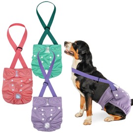 Pet Soft Dog Diapers Female with Suspenders, 3 Pack Reusable Female Dog Diapers for Heat, Dog Period Panties for Doggie in Cycle(Medium, Pinkycolor)