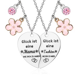 Veroola Set of 2 Mother Daughter Heart Matching Necklace Set Gifts from Daughter for Mum Birthday Valentine's Day Christmas Gifts Mother Necklace, Stainless Steel, No Gemstone