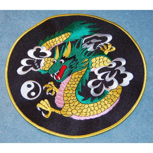 Unbranded Yellow Dragon On Black Background Round LARGE (7 3/4")