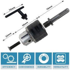 BRIOTA SDS Chuck Adapter, 1.5-13mm 1/2-20UNF SDS-Plus Drill Chuck Adapter with SDS Plus Connector and Chuck Keys for Drill, Heavy Duty Professional Tool