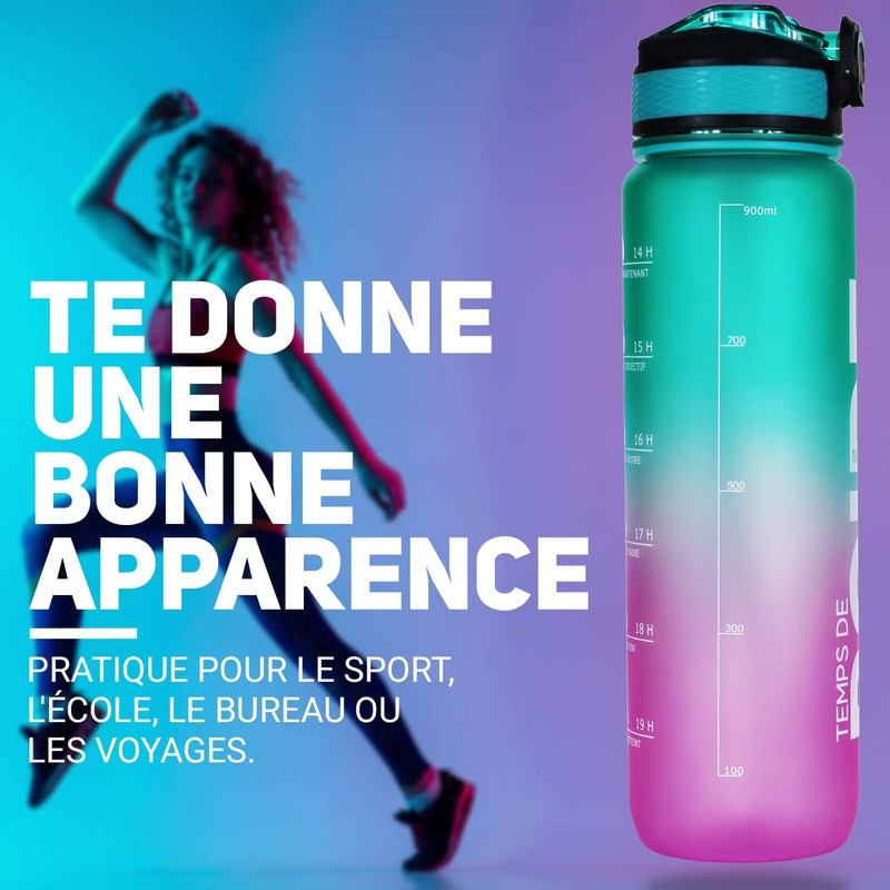 Nasafes French Motivation Water Bottle with French Time Marker, Water