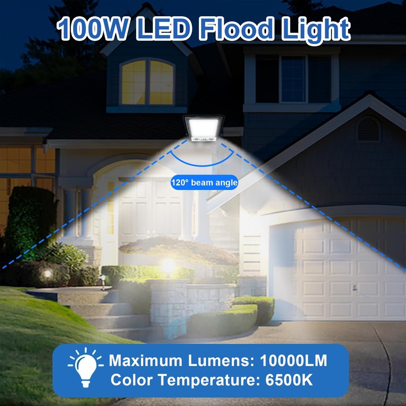 CREATESTAR 2 Pack 100W LED Flood Light Outdoor, 10000LM Bright