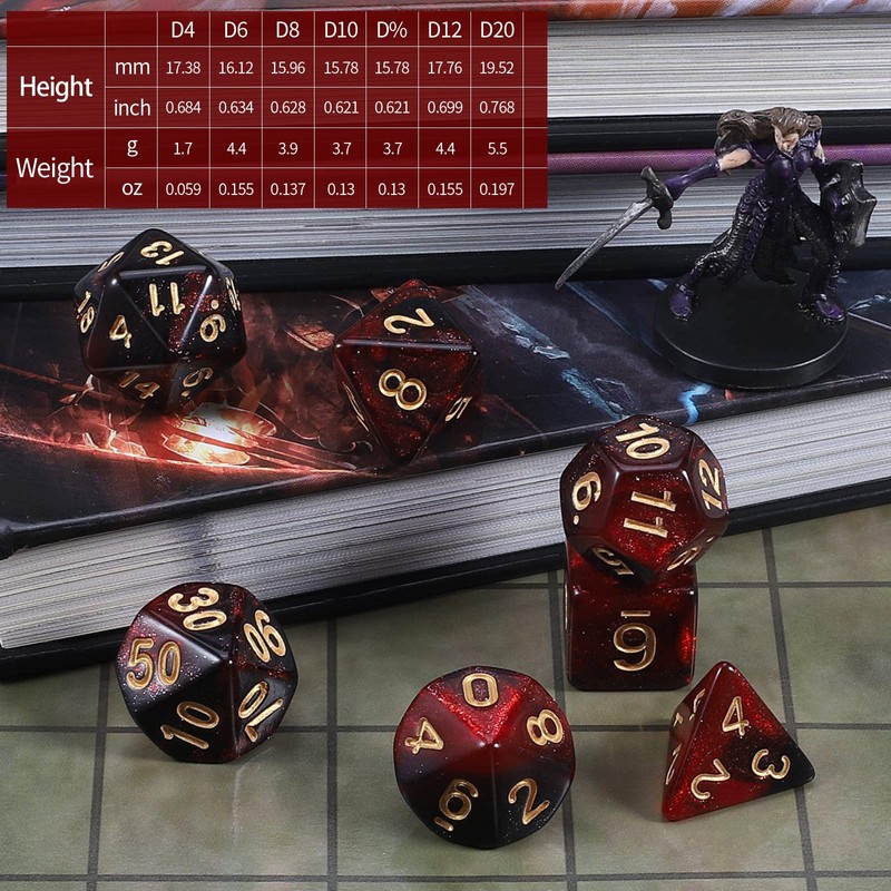 CiaraQ DND Polyhedral Dice Set with Dice Bag for Dungeons