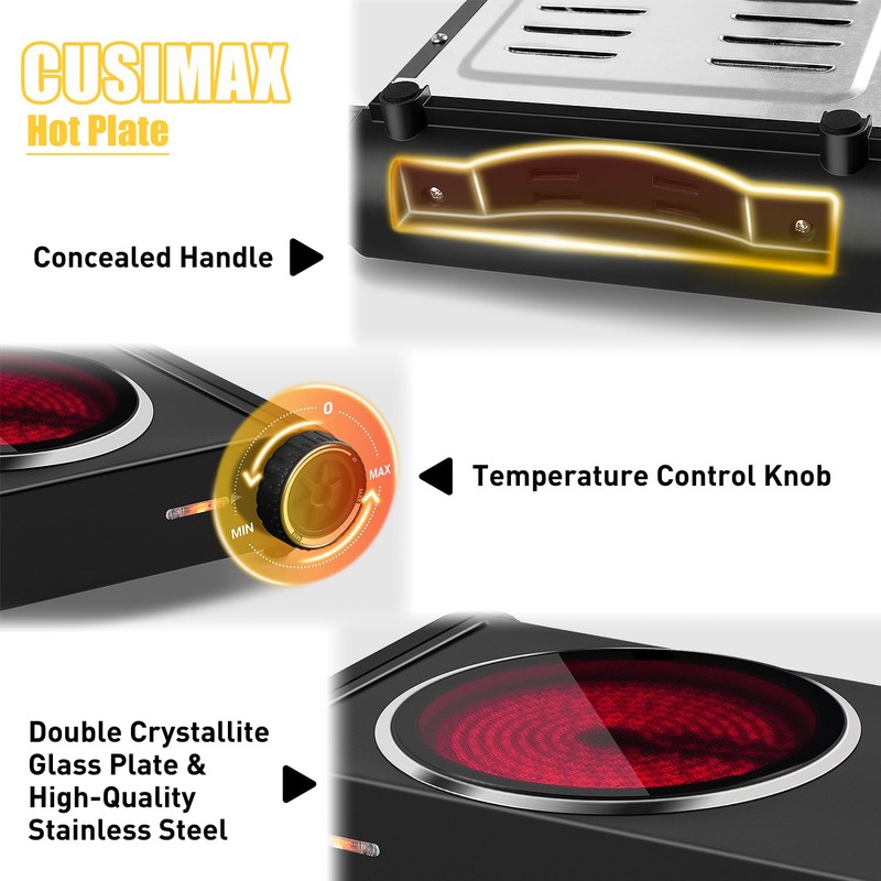 CUSIMAX Hot Plate,Portable Electric Stove Top Burner,1800W Double Infrared Cooktop
