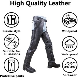 Motorcycle Leather Chaps for Men Biker Riding Cowboy Chaps Black Multi-Pocket Split Soft Leather Pants (as1, Alpha, 7X_l, Regular, Regular, Black)