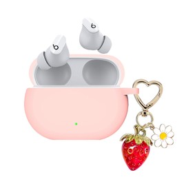 AGAOSH for Beats Studio Buds Case/Studio Buds Plus Case Cover,Cute Strawberry Charm Keychain,Pink Print Soft Silicone Skin Protective Case for New Beats Studio Buds+ Earbuds for Women Men Pink