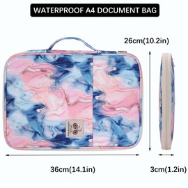 JAKAGO Waterproof A4 Portfolio Folder, Business Document Holder, Travel Organizer Multifunctional Zippered Case for Holiday Travel/Working Daily Use (LSpink)