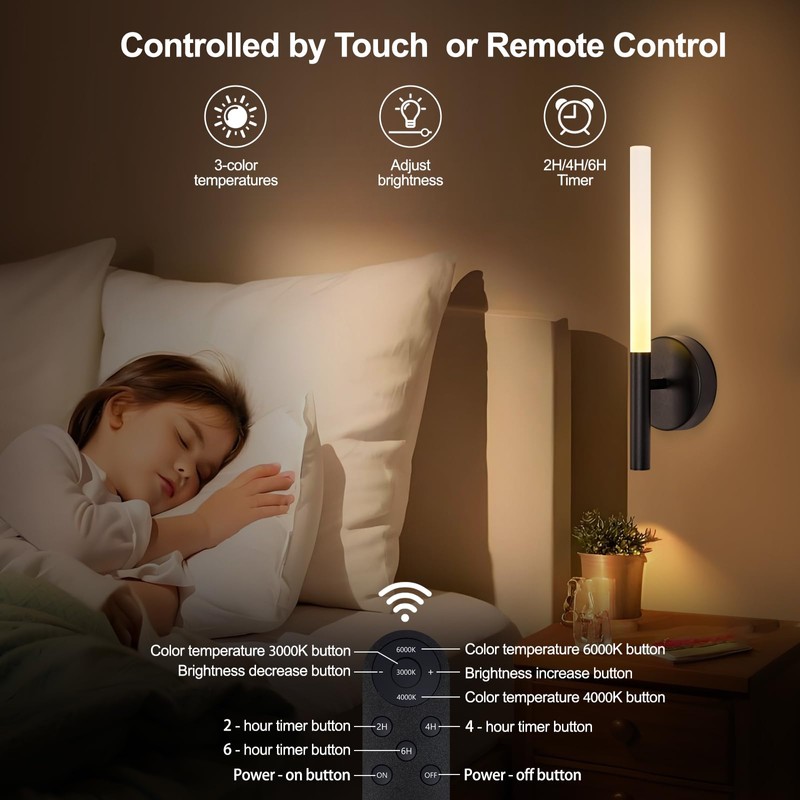 Battery Operated Wall Sconces Set of Two with Remote Control,