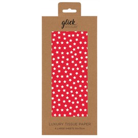 Glick Four Sheets Tissue Paper, White Stars on Red, Christmas, Birthdays, for Wrapping and Arts and Crafts, Red & White