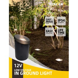 COLOER In-Ground Well Lights Large Size, LED Outdoor Low Voltage Walkway Light, IP65 Waterproof Brass Landscape Lighting,12-24V 10W 2700K Warm White Garden Up Lights,1-Pack with Bulb