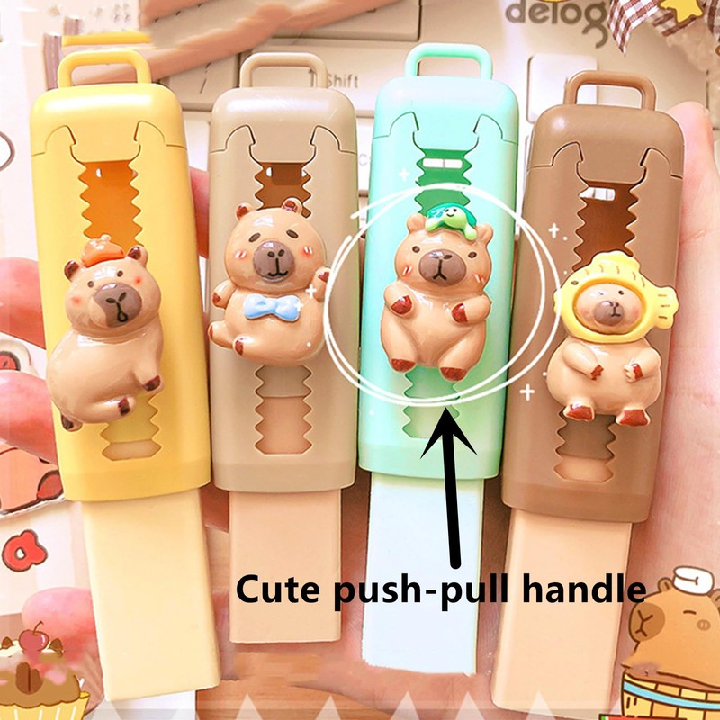2 Pcs Retractable Pencil Eraser Cute Capybara Sliding Push Pull