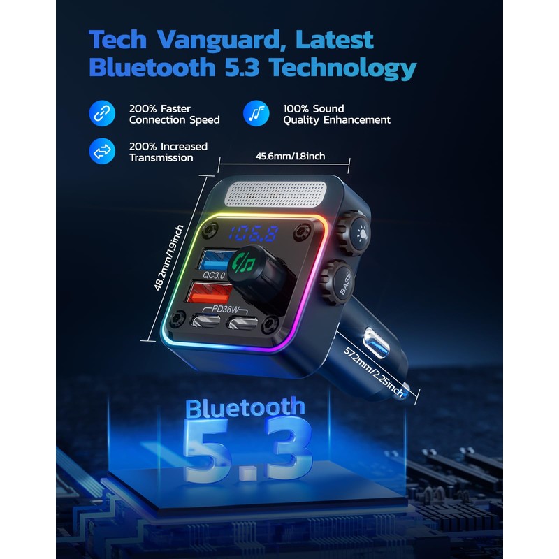 Nulaxy 54W Bluetooth 5.3 Car Adapter with 4 Charging Ports