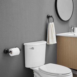 RUMOSE Toilet Paper Holder and Hand Towel Ring Matte Black Wall Mount Bathroom Hardware Accessories 2 PCS Set Flexible Pivoting Toilet Tissue Roll Holder and Towel Hanger, Stainless Steel