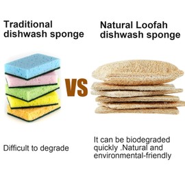 JEBBLAS Loofah Sponge, Kitchen Sponge, Cellulose Sponge, Dishwashing Device, Kitchen Sponge, Antibacterial Type, Natural Sponge 6