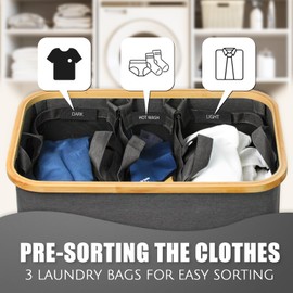 Hampers for Laundry Basket with Lid, 160L Extra Large 3 Section Clothes Divided Organizer for Bedroom,Laundry Room,Dirty Clothing Hamper,Grey