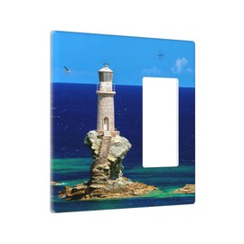 Blue Ocean Lighthouse Landscape Light Switch Cover Plates Single Blank Rocker Combo Wall Plates For Home Office Decorative Switch Plate Cover