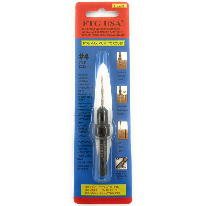FTG USA Adjustable Wood Countersink Drill Bit #4 (7/64") with