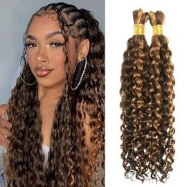 Rebasar Human Braiding Hair Water Wave 100 g for Boho Braids Weaving Hair Bulks Brazilian Hair P4/27 Blonde Highlights Colour Curly 22 Inches