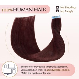 AGMITY Tape in Hair Extensions Human Hair #99j Burgundy 12 inches 20pcs 40Gram Straight Seamless Weft Skin Hair Extensions Tape in Human Hair(12 inches #99j Burgundy)