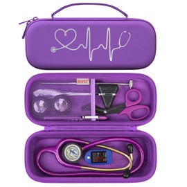 BOVKE Stethoscope Case for 3M Littmann Classic III, Lightweight II S.E, MDF Acoustica Deluxe Stethoscopes - Extra Room for Medical Bandage Scissors EMT Trauma Shear and LED Penlights, Dark Purple