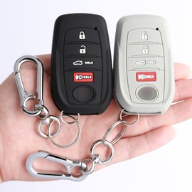 TANDRIVE Key Fob Cover for Toyota 2025 Camry and 2025 2024 2023 Corolla Crown, 4-Button, Silicone, 2-Pack, Black and Gray