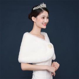 Stole Women's White Bridal Stole Faux Fur Evening Stole with Pearls Bridal Scarf Elegant Festive Evening Dress Bridal Bolero Fluffy Bridal Scarf Winter Autumn Bridal Jacket Warm Scarf Stole for