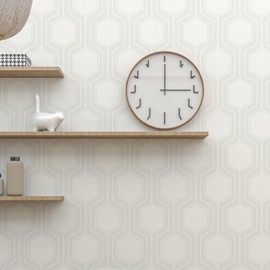 Tomete Modern Peel and Stick Wallpaper, Geometric Boho Wall Paper, Light Gray White Contact Paper for Cabinets Drawers, Removable Wall Covering for Living Room, Waterproof, Vinyl 393in L 17.3in W