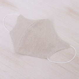 NOVICA Handmade Cotton Face Mask Hemp Cotton Ivory Thailand Accessories Triple Layer Solid 'Natural Care'