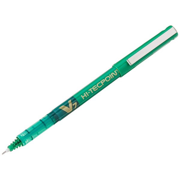 Pilot V7 Hi-Tecpoint Rollerball Pen, 0.7 mm Tip - Green, Box of 12
